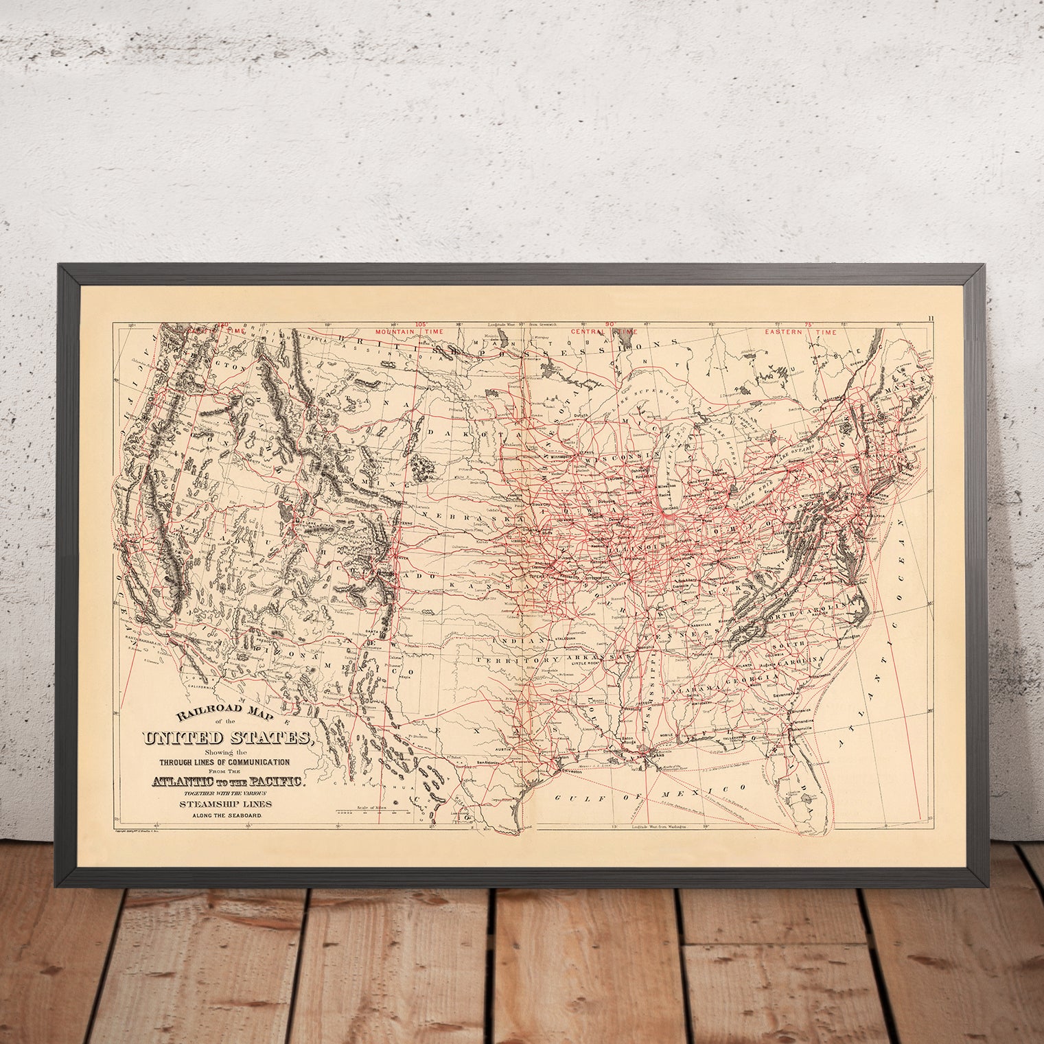 Old Railroad Map of the United - Railroadmapussamuelmitchell189036x24mockupframe 