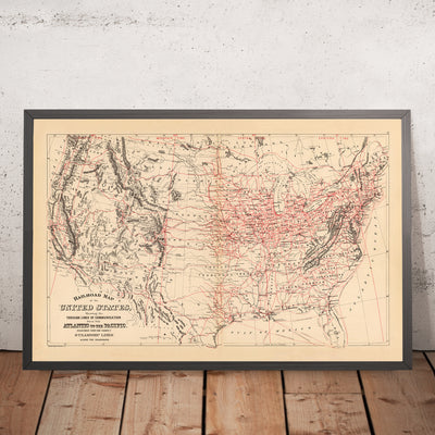 Alte Eisenbahnkarte der Vereinigten Staaten von Samuel Mitchell, 1890: Eisenbahnkarte von Atlantik nach Pazifik
