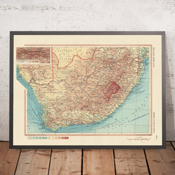 Mappa antica della Repubblica del Sudafrica, 1967: Johannesburg, Città del Capo, Parco Nazionale Kruger, Monti Drakensberg 