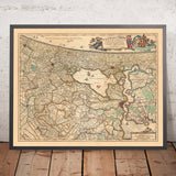 Ancienne carte du Rijnland et de l'Amstelland par Visscher, 1690 : Amsterdam, Haarlem, La Haye, Leiden, Gouda