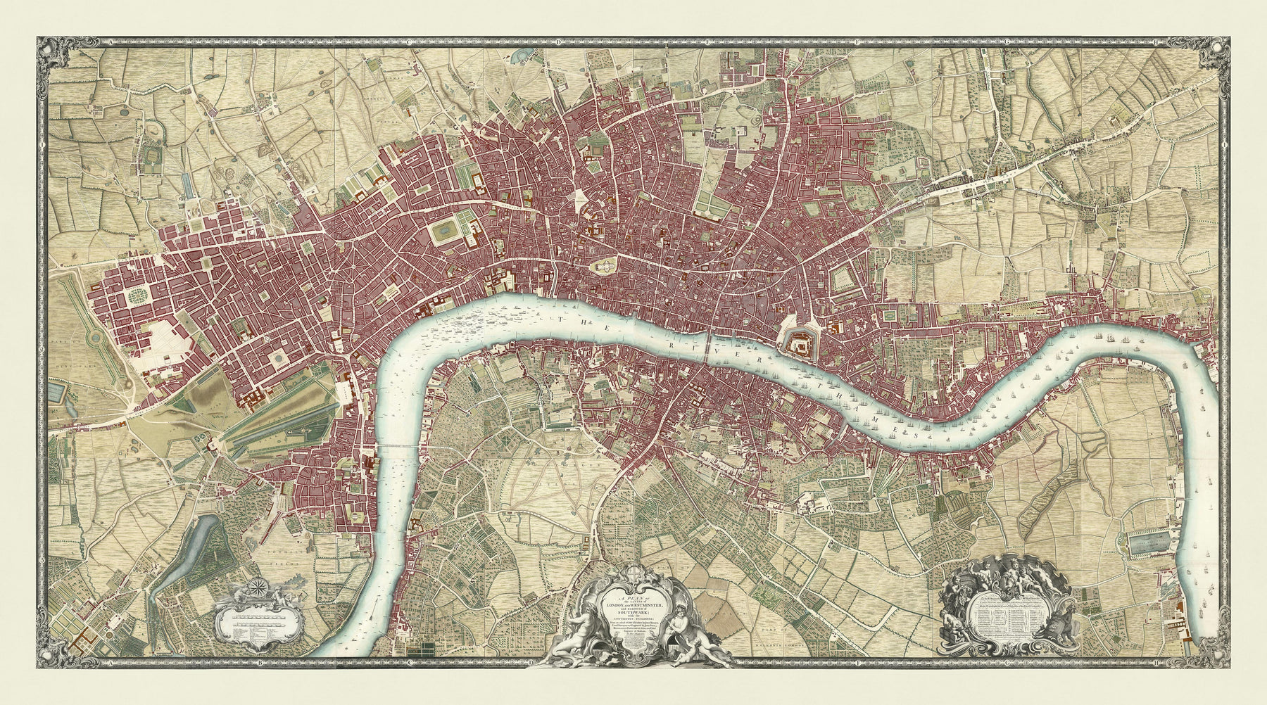 Roque Map Complete Large Map of London in 1746 by John Rocque – The Unique Maps Co.