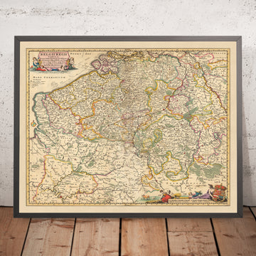 Mappa Antica del Belgio Reale di Visscher, 1690: Bruxelles, Gand, Anversa, Lille, Caps et Marais d&