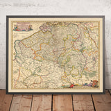 Alte Karte von Königlichem Belgien von Visscher, 1690: Brüssel, Gent, Antwerpen, Lille, Caps et Marais d'Opale Park 
