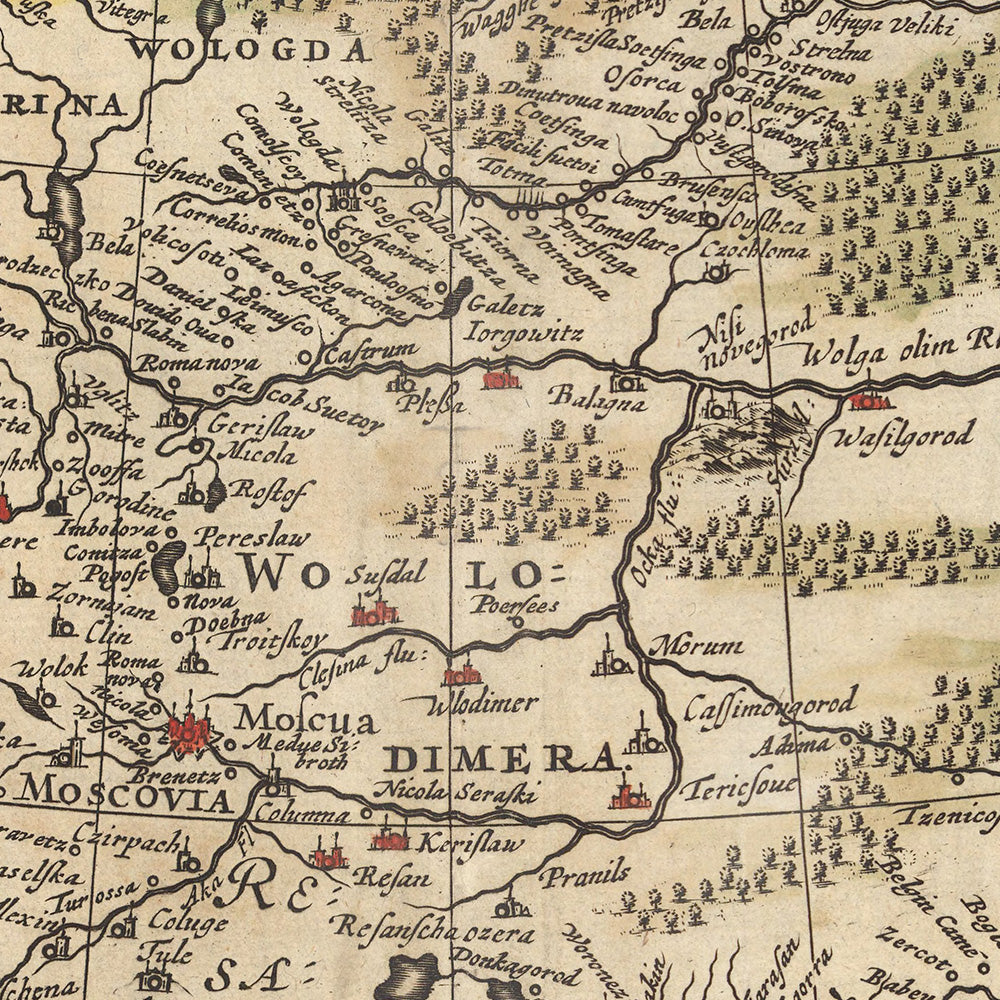 Old Map of Russia by Visscher, 1690: Moscow, Warsaw, Budapest, Oslo, Stockholm