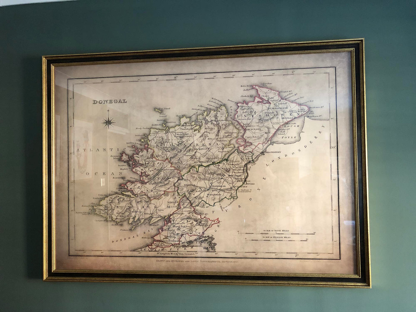 Alte Karte von Donegal von Samuel Lewis, 1844: Ballyshannon, Letterkenny, Dunfanaghy, Killybegs, Glenveagh-Nationalpark