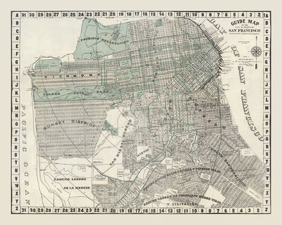 Alte Karte von San Francisco, 1895: Golden Gate Bridge, Alcatraz, Barbary Coast, Chinatown, Erdbeben