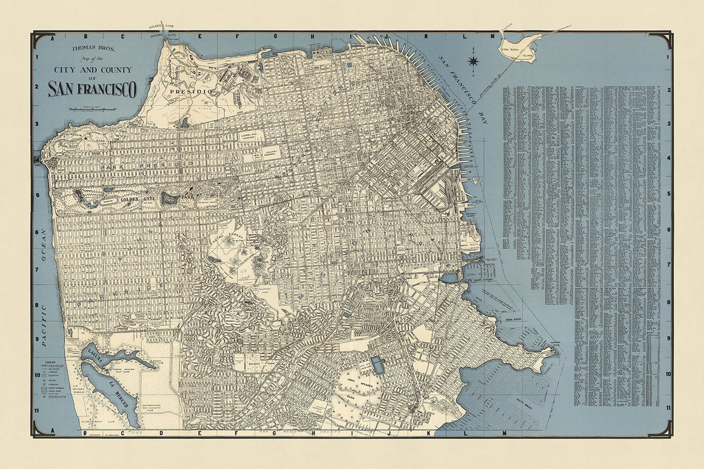 Old Street Map of San Francisco, 1938: Golden Gate Bridge, Chinatown, Presidio, Fisherman's Wharf, Fort Mason