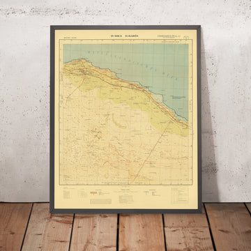 Mapa antiguo de El Alamein por el ejército alemán, 1942: Segunda Guerra Mundial, Ed Daba, trincheras, ferrocarril, dunas 