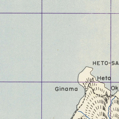 Mapa militar antiguo de Okinawa realizado por el 64.º Batallón Topográfico de la Base de Ingenieros, 1945: Naha, aeródromo de Kadena, Ie Shima, aeródromo de Yontan, Kanna Saki