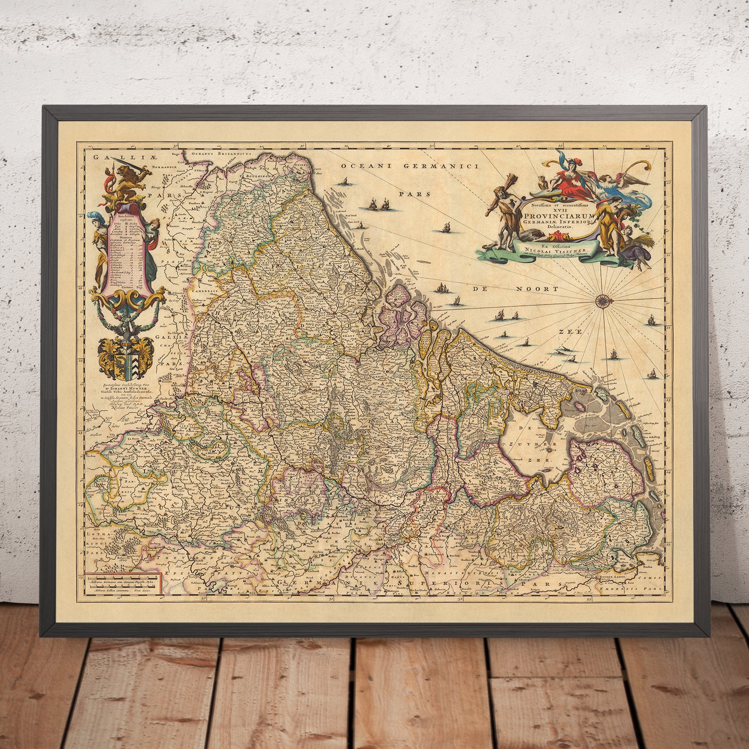 Old Map of The Seventeen Provinces by Visscher, 1690: Amsterdam, Bruss ...