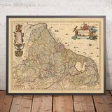 Ancienne carte des dix-sept provinces par Visscher, 1690 : Amsterdam, Bruxelles, Luxembourg, Rotterdam, Anvers