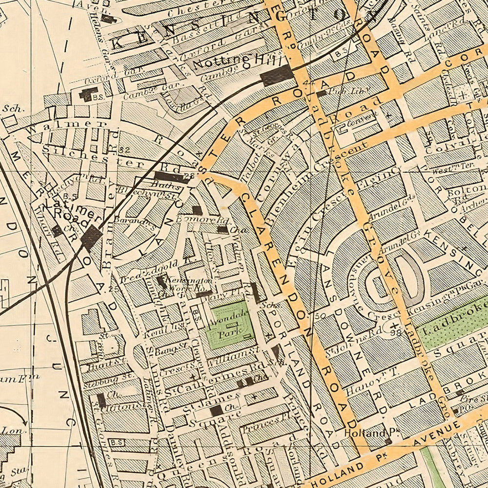 Carte ancienne de Londres, 1900 : Hyde Park, Kensington, Hammersmith, Musée d'histoire naturelle, Wormwood Scrubs