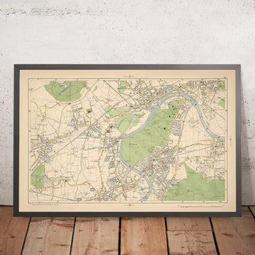 Antigua mapa de West London, 1900: Brentford, Richmond, Jardines de Kew, Isleworth, Old Deer Park 