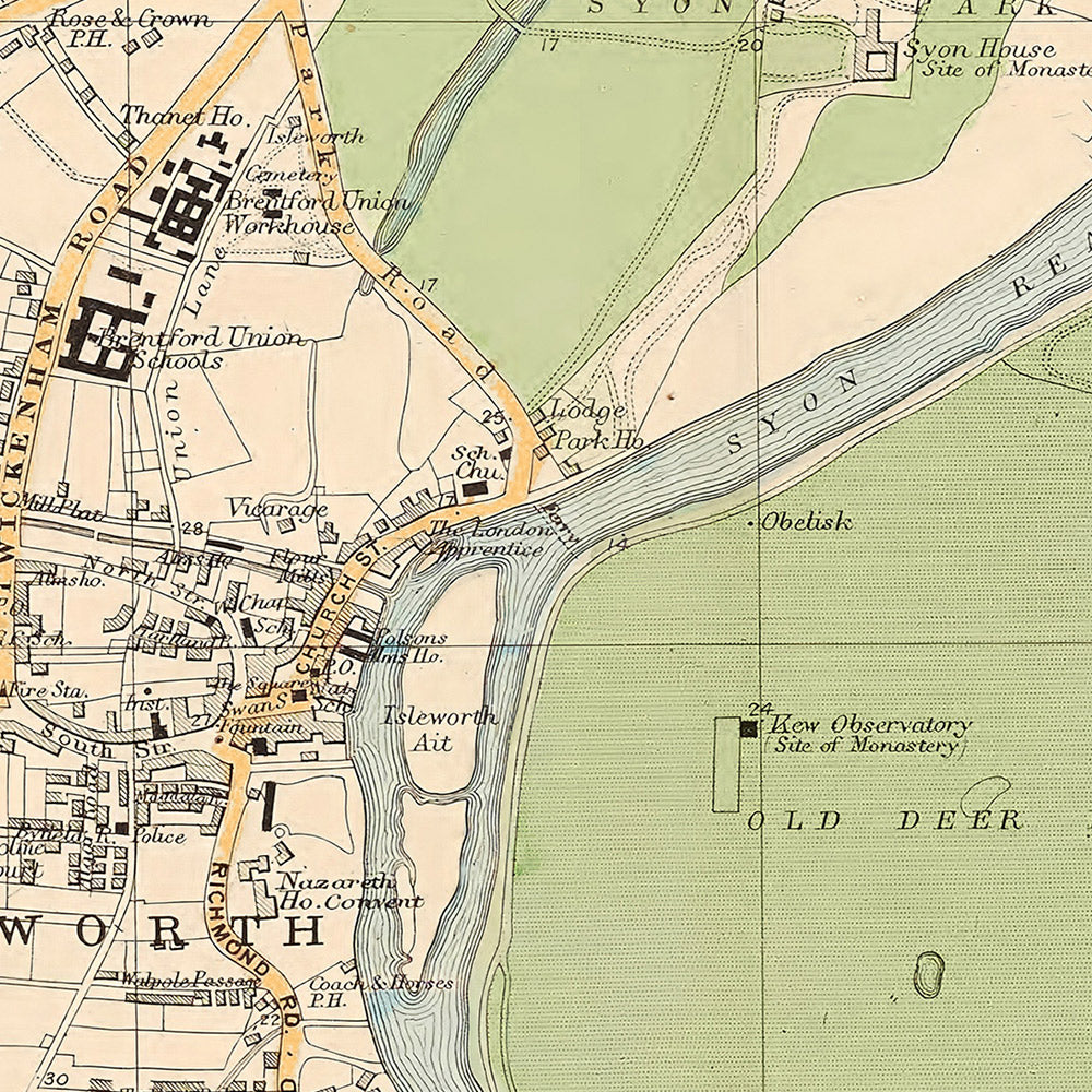 Alte Karte von London, 1900: Brentford, Richmond, Kew Gardens, Isleworth, Old Deer Park