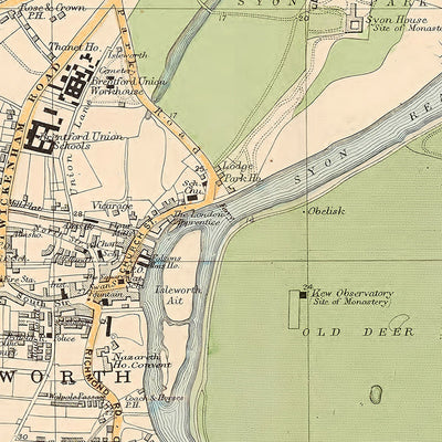 Old Map of West London, 1900: Brentford, Richmond, Kew Gardens, Isleworth, Old Deer Park