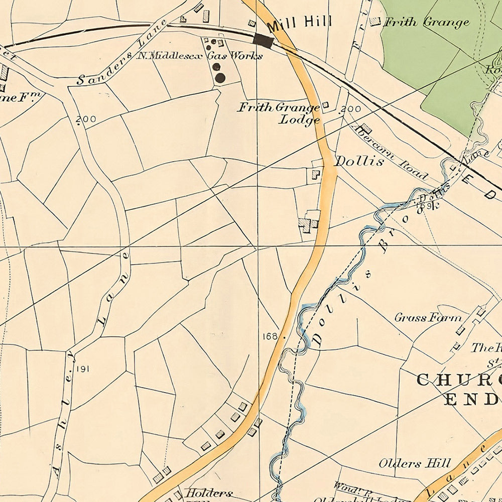 Alte Karte von London, 1900: Mill Hill, Hendon, East End, Woodside Park, Brent Reservoir