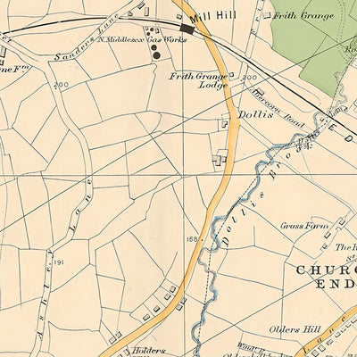 Alte Karte von London, 1900: Mill Hill, Hendon, East End, Woodside Park, Brent Reservoir