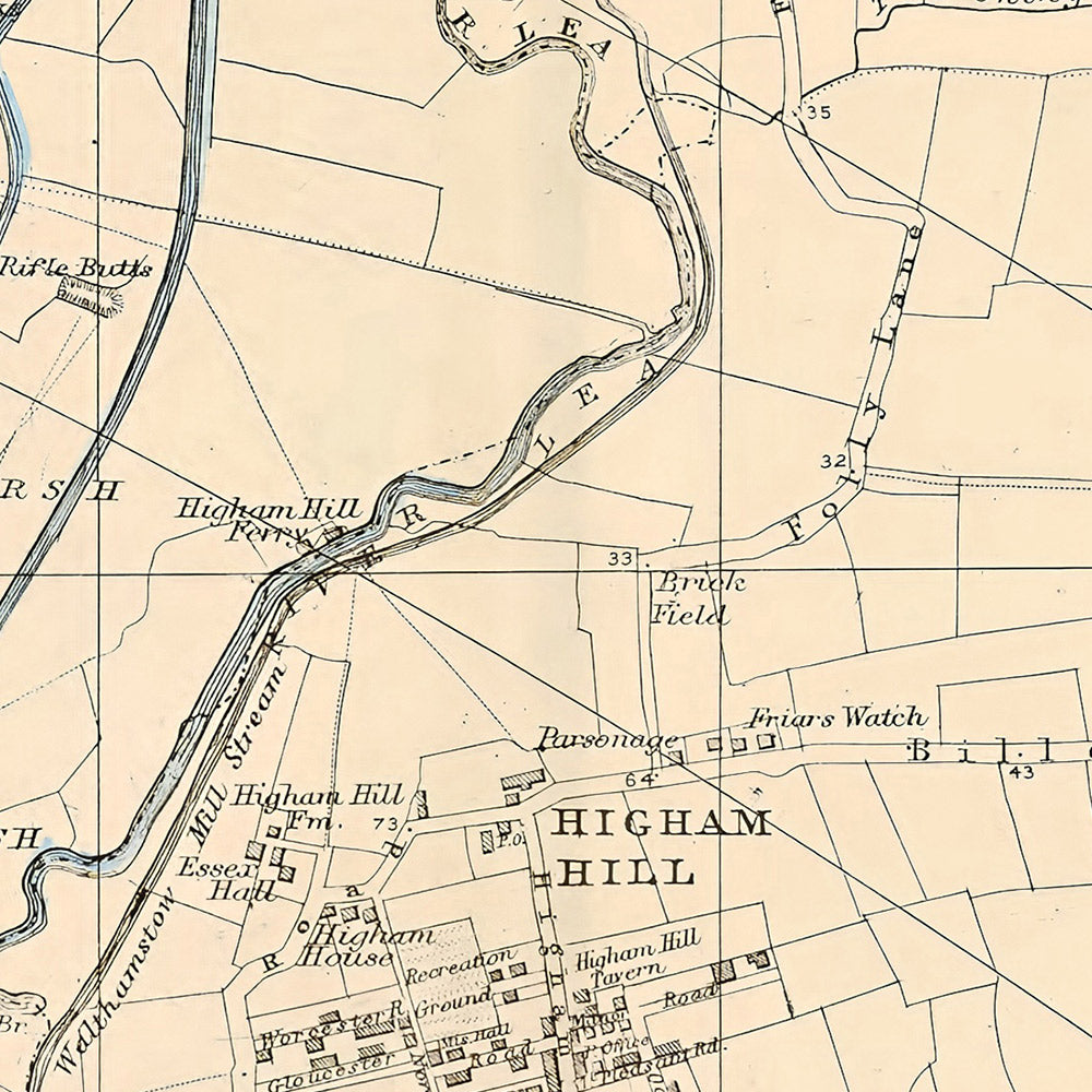 Ancienne carte de Londres, 1900 : Edmonton, Tottenham, Walthamstow, réservoirs, Woodford Park