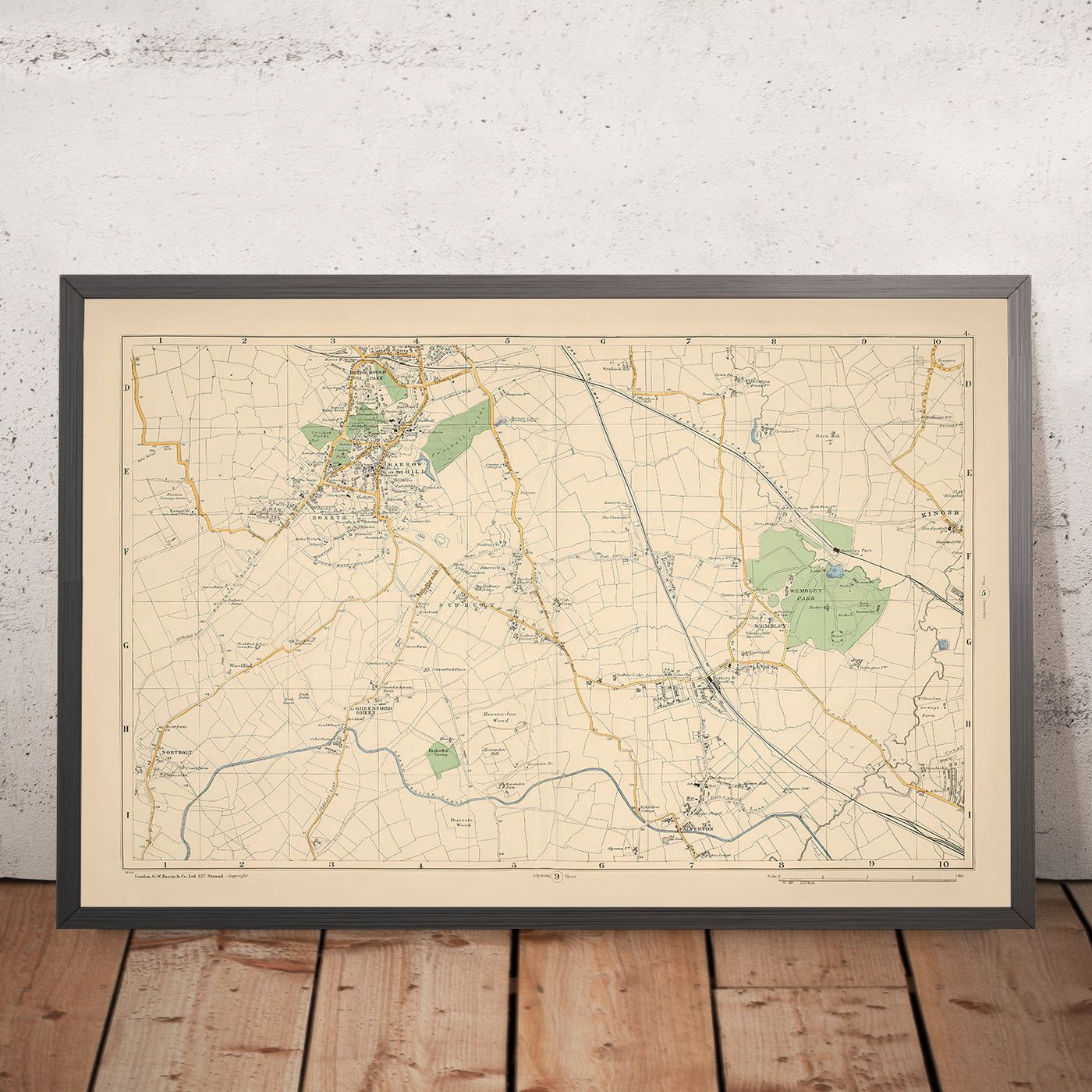 Mapa antiguo de Londres, 1900: Harrow, Wembley, Greenford, Alperton, Sudbury