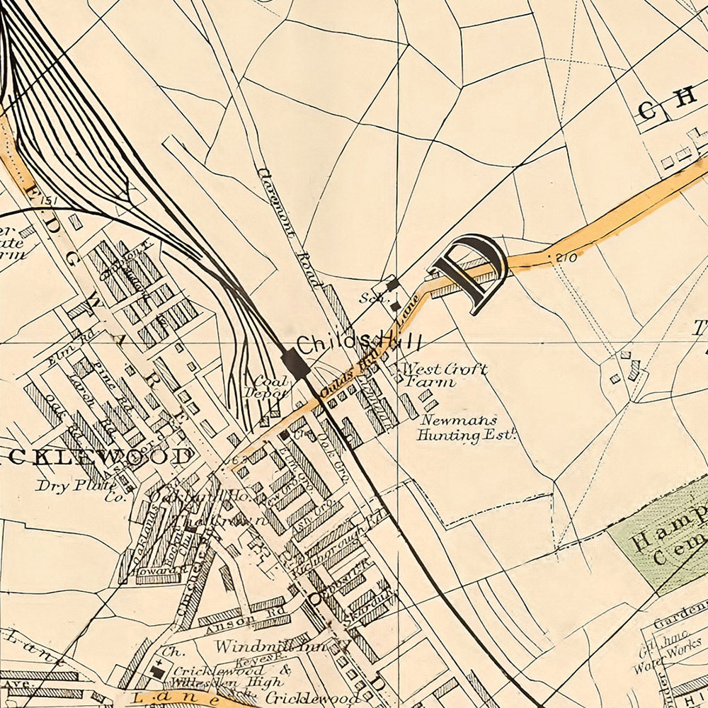 Old Map of North London, 1900: Kingsbury, Hampstead Heath, Golders Green, Brent, Belsize, Willesden