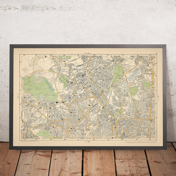 Vecchia mappa del centro-nord di Londra, 1900: Hampstead Heath, Camden, Highgate, Finsbury Park, Stoke Newington 