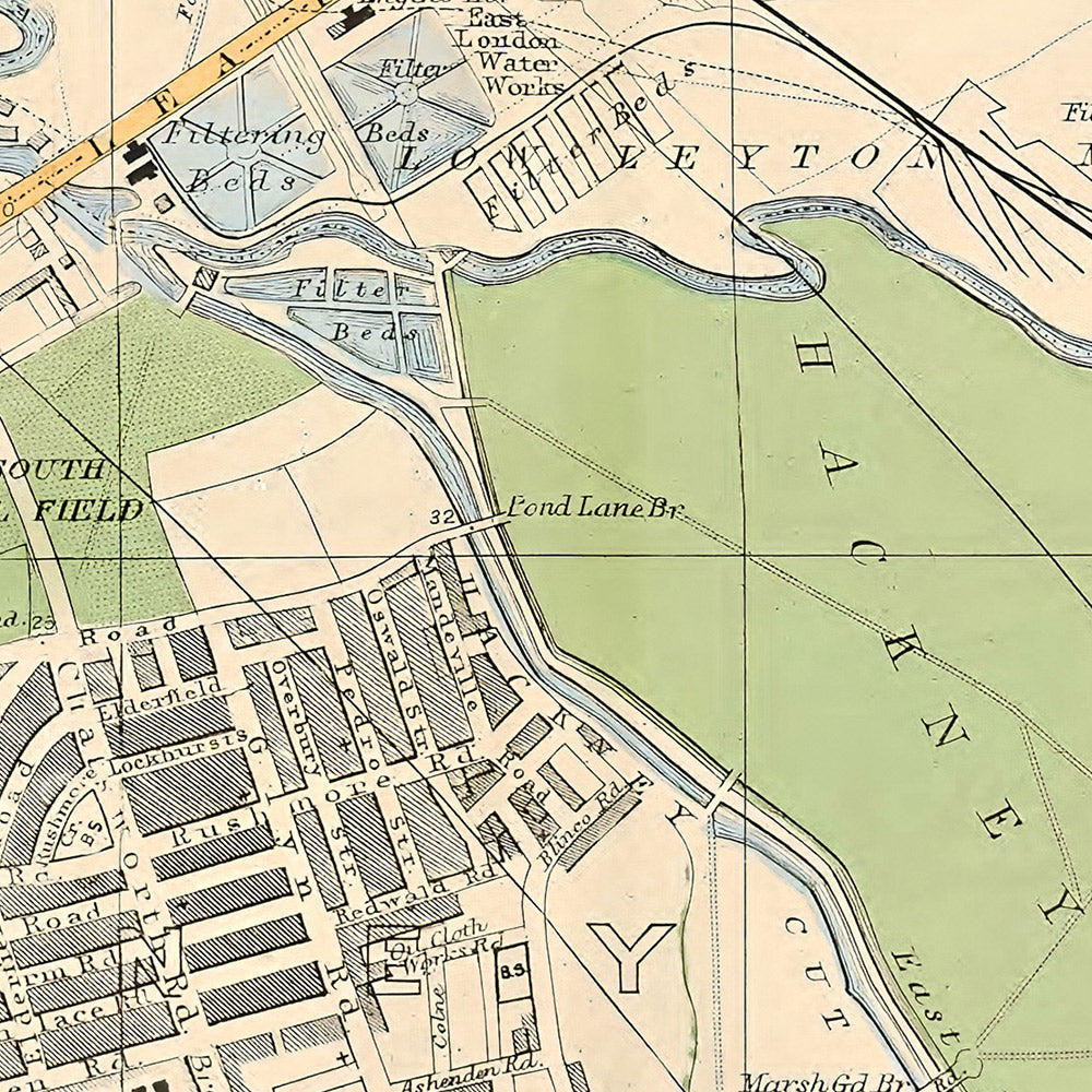 Alte Karte von London, 1900: Stamford Hill, Hackney Downs, Lea Bridge, Stratford, London Fields