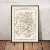Alte Karte von Shropshire von Samuel Lewis, 1844: Telford, Shrewsbury, Oswestry, Bridgnorth und Wellington 
