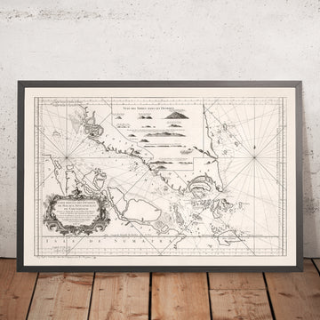 Antica mappa di Singapore e dello Stretto di Malacca di Bellin, 1755: Isola di Singapore, Malesia, Indonesia, Lingga 