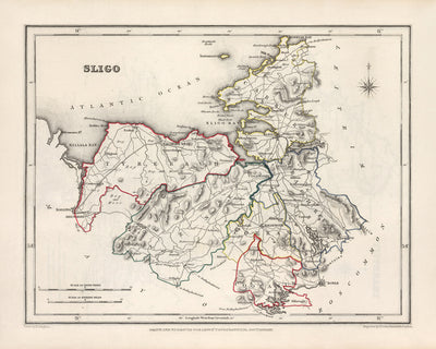 Old Map of County Sligo by Samuel Lewis, 1844: Ballymote, Tubbercurry, Enniscrone, Rosses Point, Lough Gill