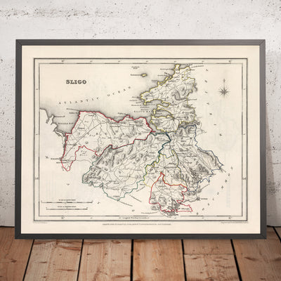 Mapa antiguo del condado de Sligo por Samuel Lewis, 1844: Ballymote, Tubbercurry, Enniscrone, Rosses Point, Lough Gill