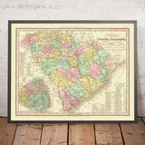 Old Map of South Carolina by Tanner, 1836: Charleston, Columbia, Camden, Georgetown, and Beaufort