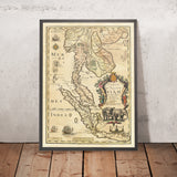 Old Map of Thailand and Indonesia by Pierre Du Val, 1686: Ayutthaya, Bangkok, Java, Sumatra, Malacca