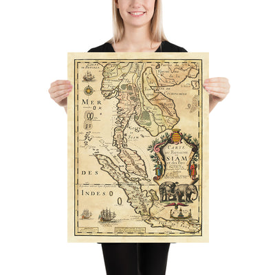 Old Map of Thailand and Indonesia by Pierre Du Val, 1686: Ayutthaya, Bangkok, Java, Sumatra, Malacca