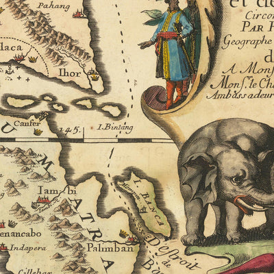 Antica mappa della Thailandia e dell'Indonesia di Pierre Du Val, 1686: Ayutthaya, Bangkok, Giava, Sumatra, Malacca 
