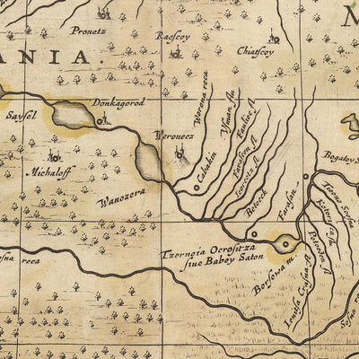 Old Map of Southern Russia by Visscher, 1690: Moscow, Yaroslavl, Vologda, Nizhny Novgorod, Rostov-on-Don