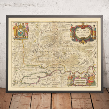 Alte Karte von Südrussland von Visscher, 1690: Moskau, Jaroslawl, Wologda, Nischni Nowgorod, Rostow am Don 