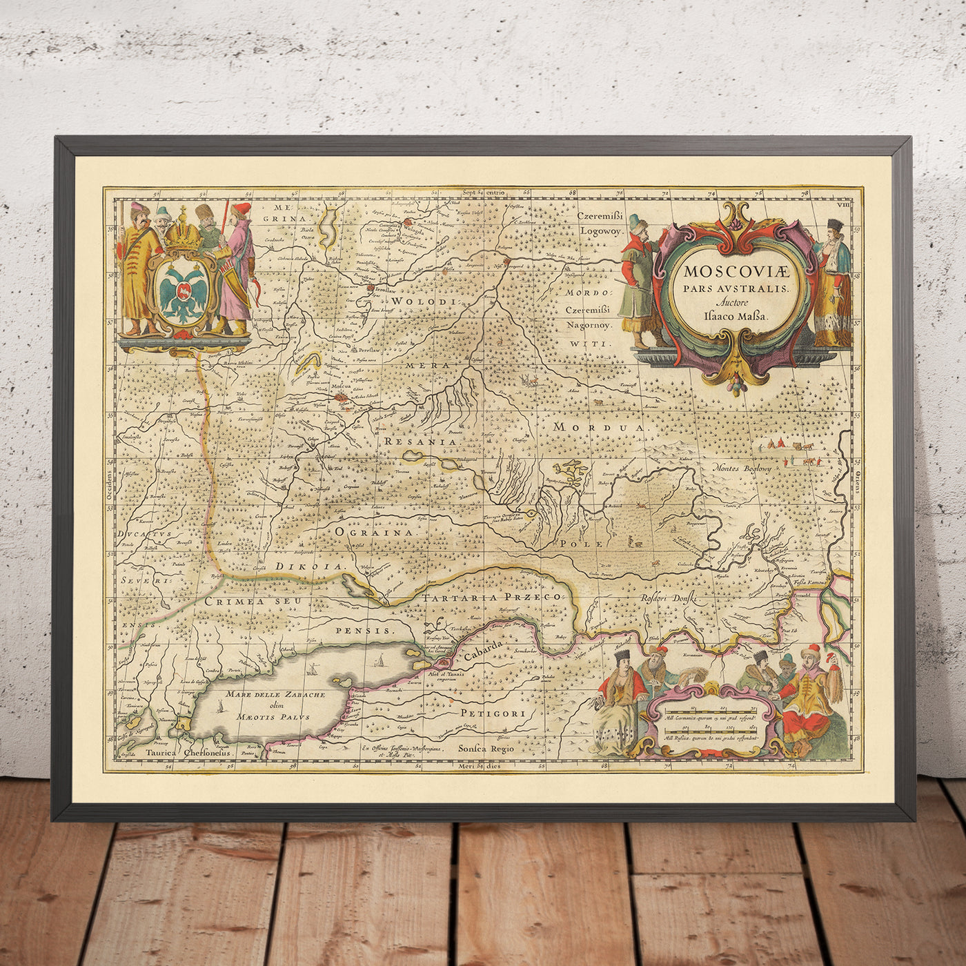 Ancienne carte du sud de la Russie par Visscher, 1690 : Moscou, Iaroslavl, Vologda, Nijni Novgorod, Rostov-sur-le-Don