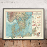 Old Map of Denmark, 1967: Copenhagen, Stockholm, Oslo, Aarhus, Odense, Aalborg, Esbjerg
