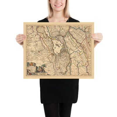 Alte Karte von Südholland von Visscher, 1690: Dordrecht, Breda, Roosendaal, Gouda, Nationalpark De Biesbosch