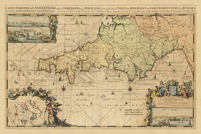 Ancienne carte du sud-ouest de l'Angleterre par Romeyn De Hooghe, 1693 : Cornouailles, Devon et West Somerset