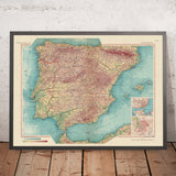 Old Map of Spain and Portugal, 1967: Madrid, Barcelona, Valencia, Seville, Lisbon