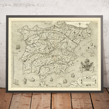 Antica Mappa Pittorica di Spagna e Portogallo di Zenoi, 1560: Pilastri d&