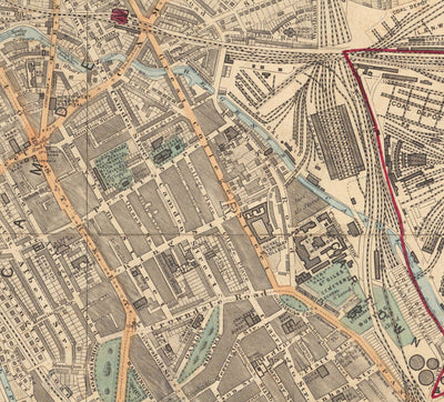 Alte Farbkarte von Nord-London, 1891 - Camden, Regents Park, Primrose Hill, Kentish Town, Kings Cross - NW1 N1C N7 NW5 NW3 NW8