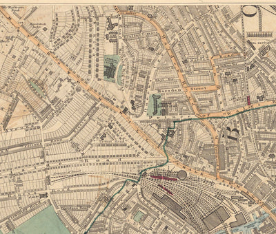 Ancienne carte en couleur du nord de Londres, 1891 - Camden, Regents Park, Primrose Hill, Kentish Town, Kings Cross - NW1 N1C N7 NW5 NW3 NW8