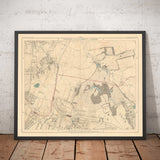 Antiguo mapa en color del sureste de Londres, 1891 - Bromley, Beckenham, Sydenham, Southend, Downham - SE26, SE6, BR1, BR2