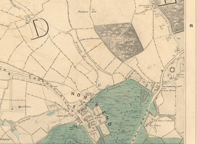 Antiguo mapa en color del norte de Londres, 1891 - Hampstead, Cricklewood, Golders Green, Brent - NW2, NW3, NW11, NW4