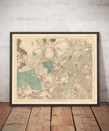Old Colour Map of North London in 1891 - Highgate, Hampstead Heath, Holloway, Crouch End - N6, N8, N19, N7, NW3 NW5