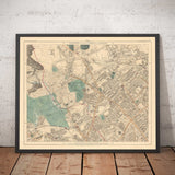 Old Colour Map of North London in 1891 - Highgate, Hampstead Heath, Holloway, Crouch End - N6, N8, N19, N7, NW3 NW5