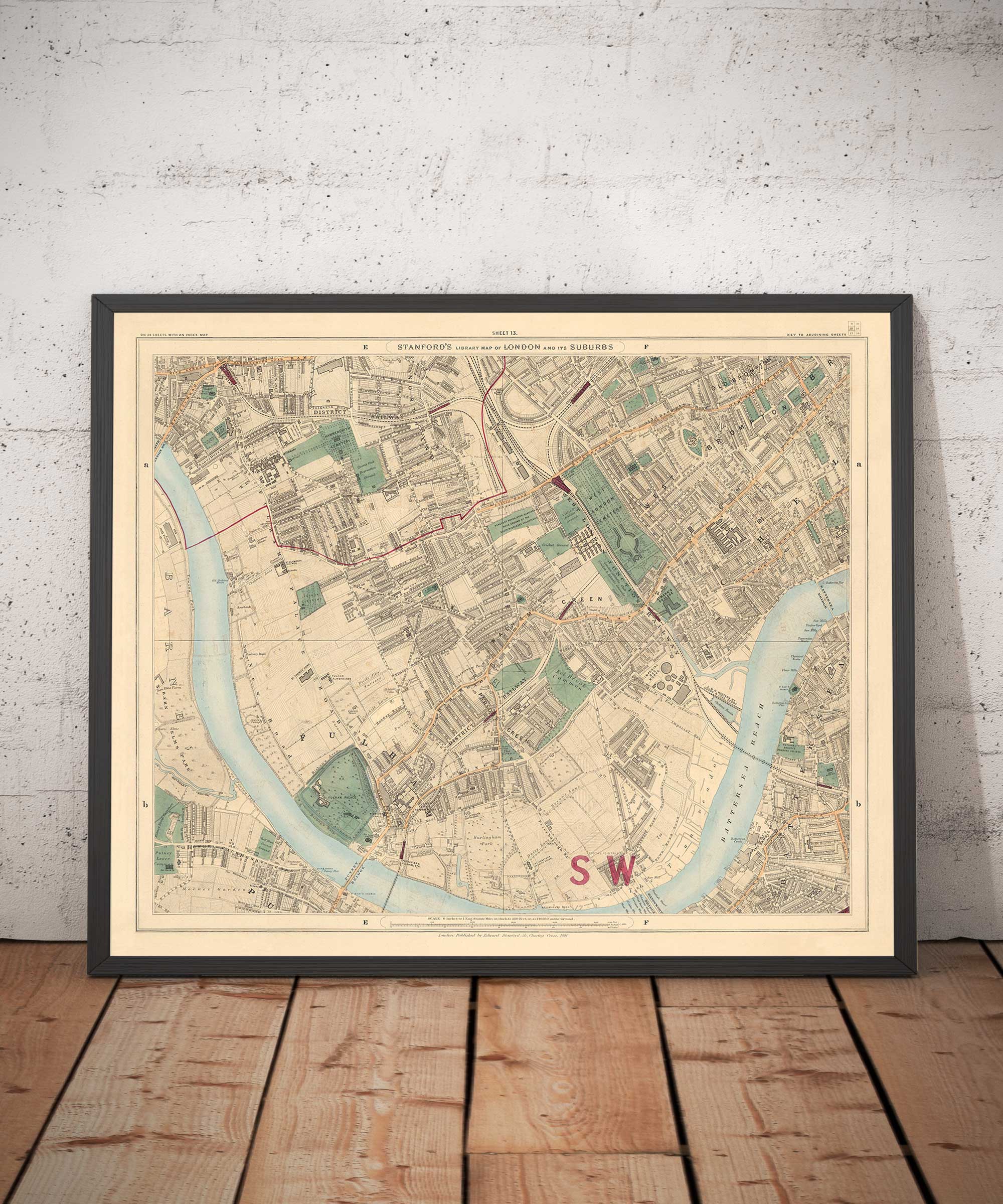 Sw6 Map Old Colour Map of West London, 1891- Fulham, Brompton, Battersea ...