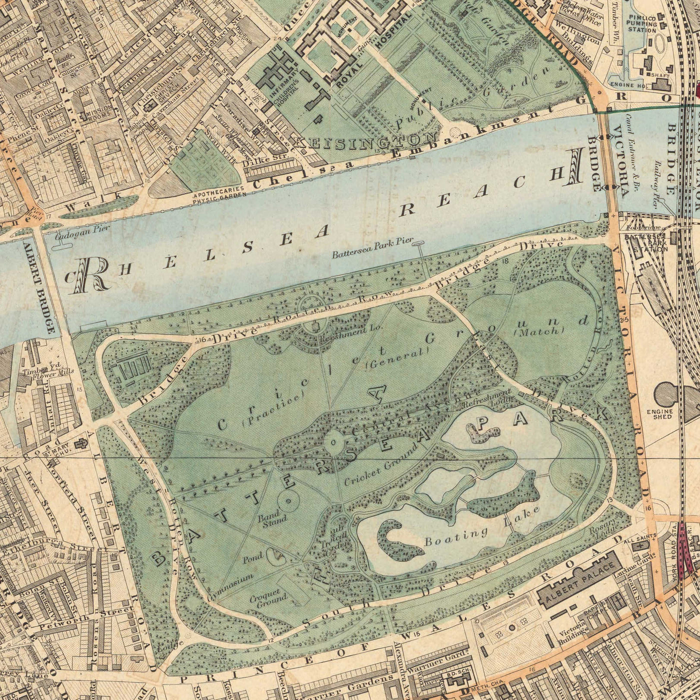 London Sw8 Map Old Colour Map of South London in 1891 - Battersea, Chelsea, Oval ...